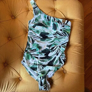 NWT Nip Tuck One Shoulder One Piece Frond White Green Size US 6 Style: NN1032COG